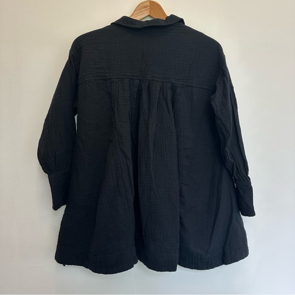 Free People The Voyager Shirt Dress Black XS Button Front Pleated Cotton Pockets - Picture 4 of 10